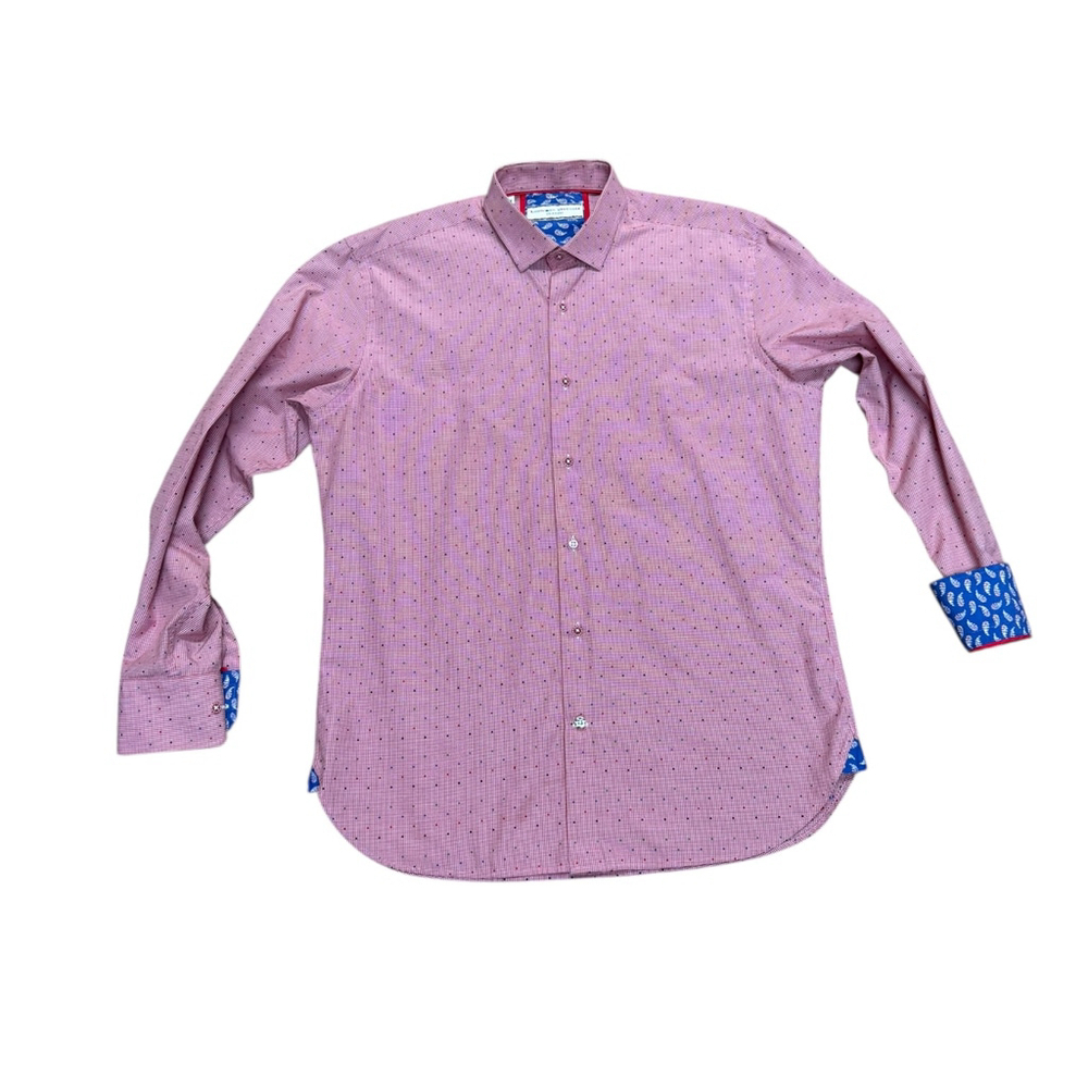 Luchiano Visconti Men's Button Down Dress Shirt Red Medium